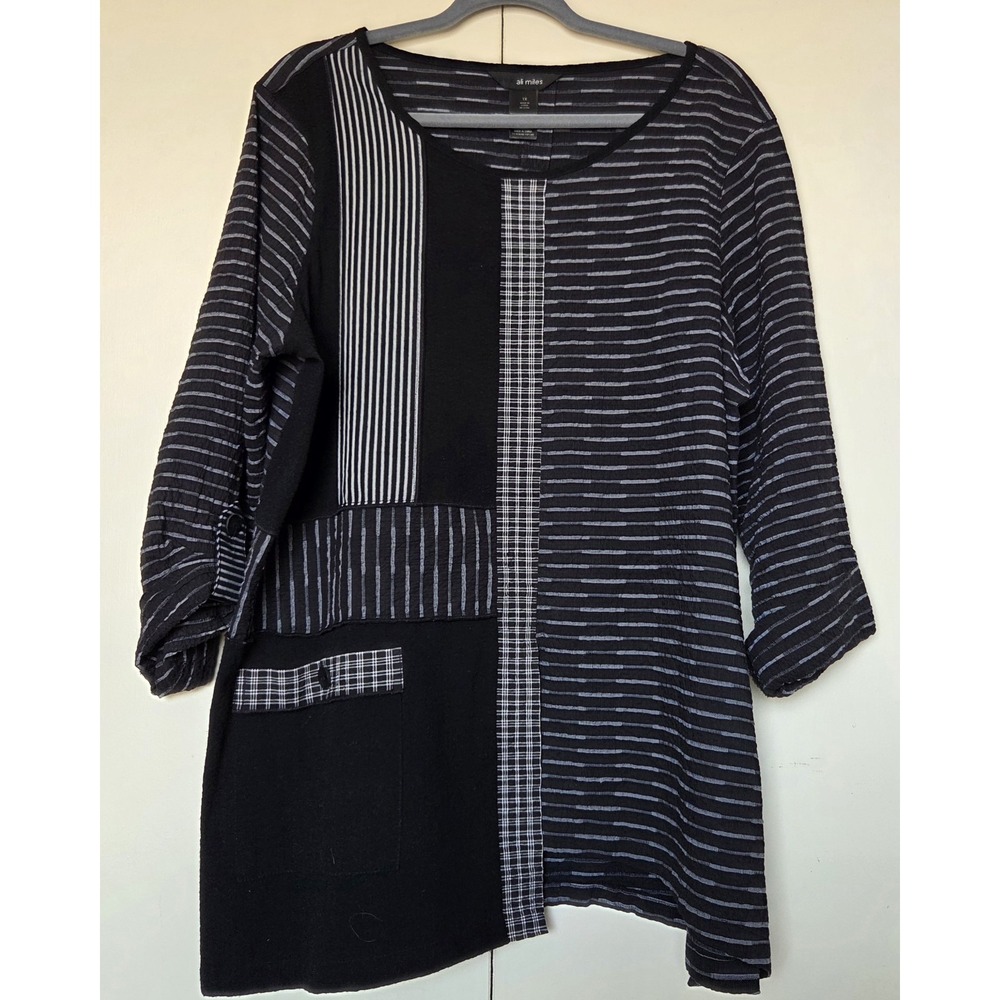 ALI MILES Womans Black/White Patchwork Tunic Sz 1X ~ EUC ~